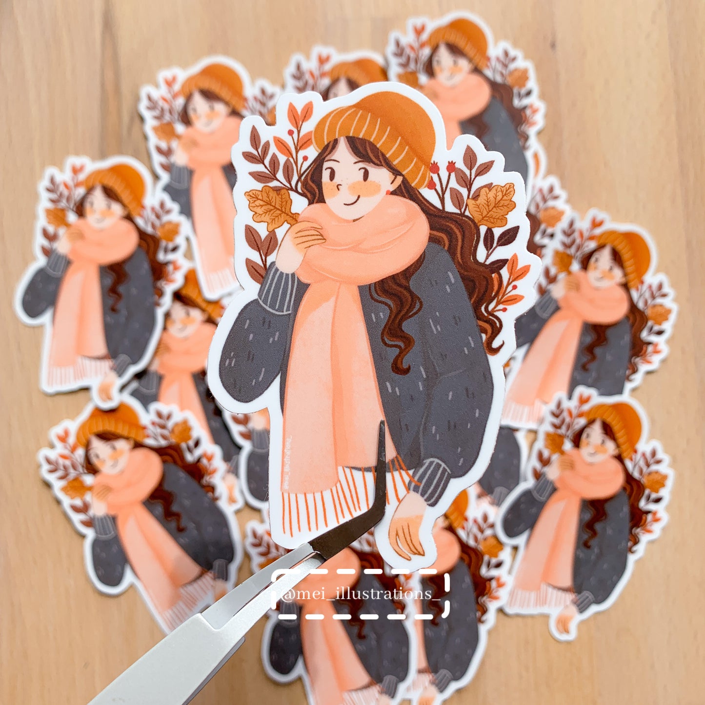 Cozy Autumn girl die cut sticker