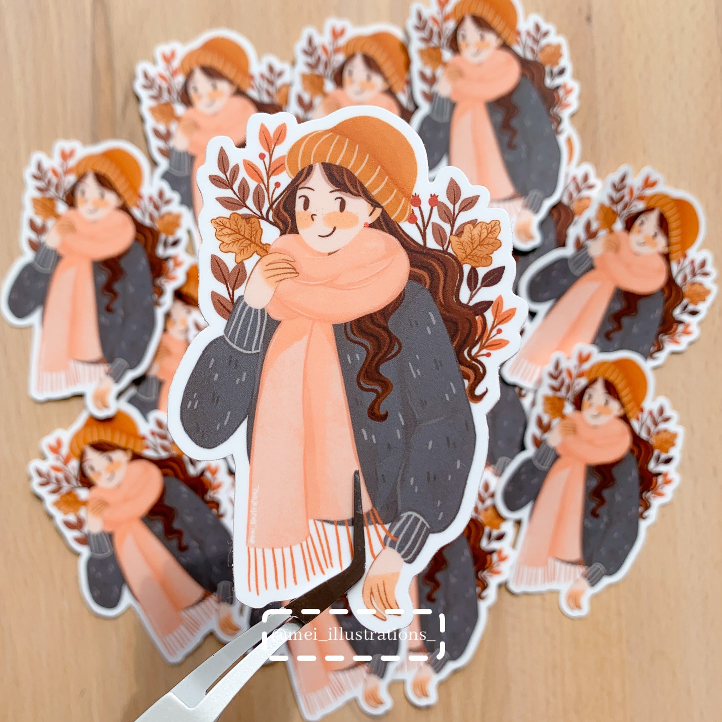 Cozy Autumn girl die cut sticker