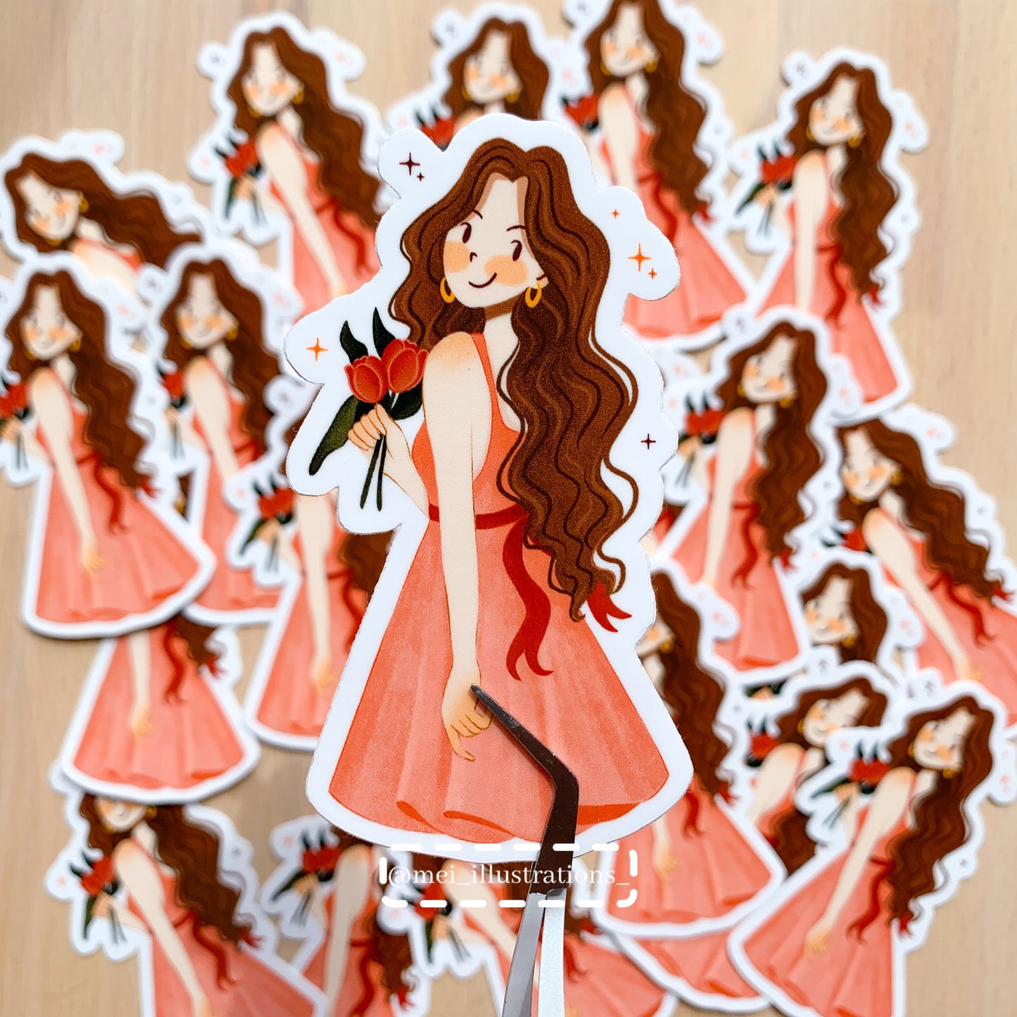 Red Flower girl die cut sticker