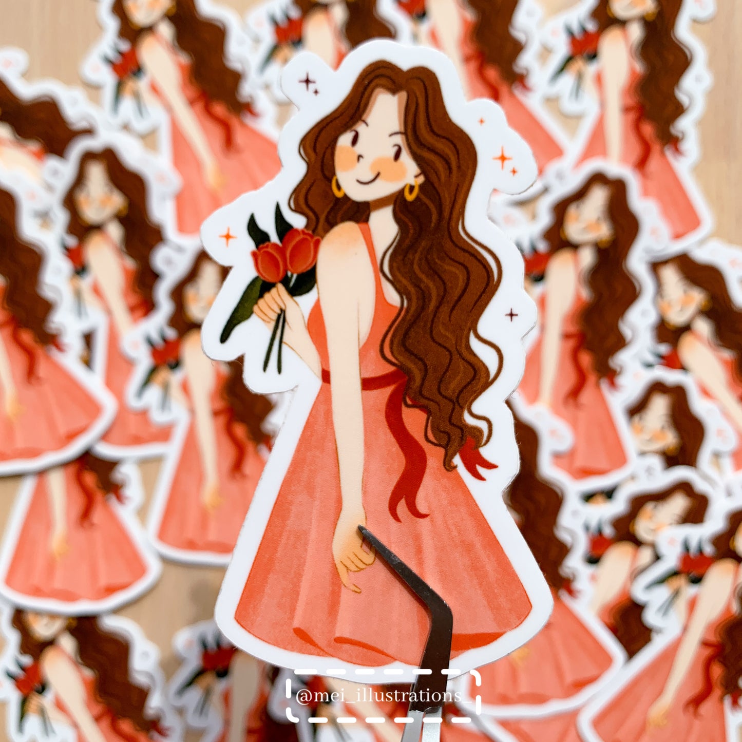 Red Flower girl die cut sticker