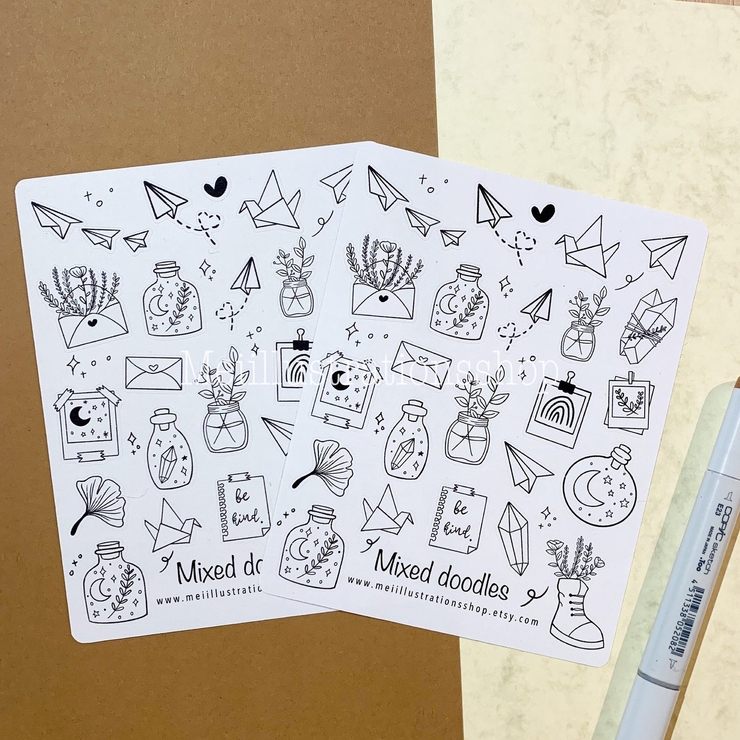 Mixed doodle sticker sheet