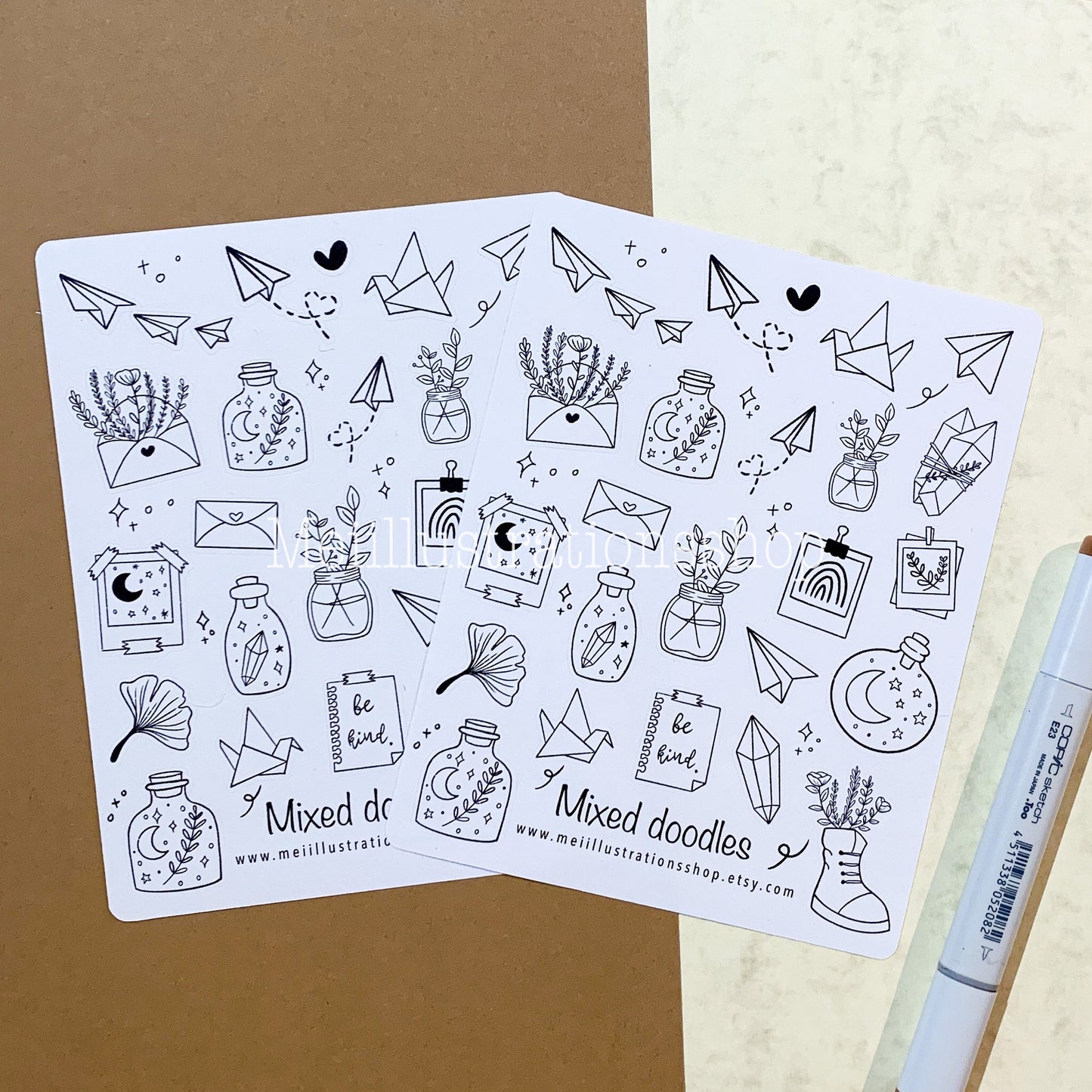 Mixed doodle sticker sheet