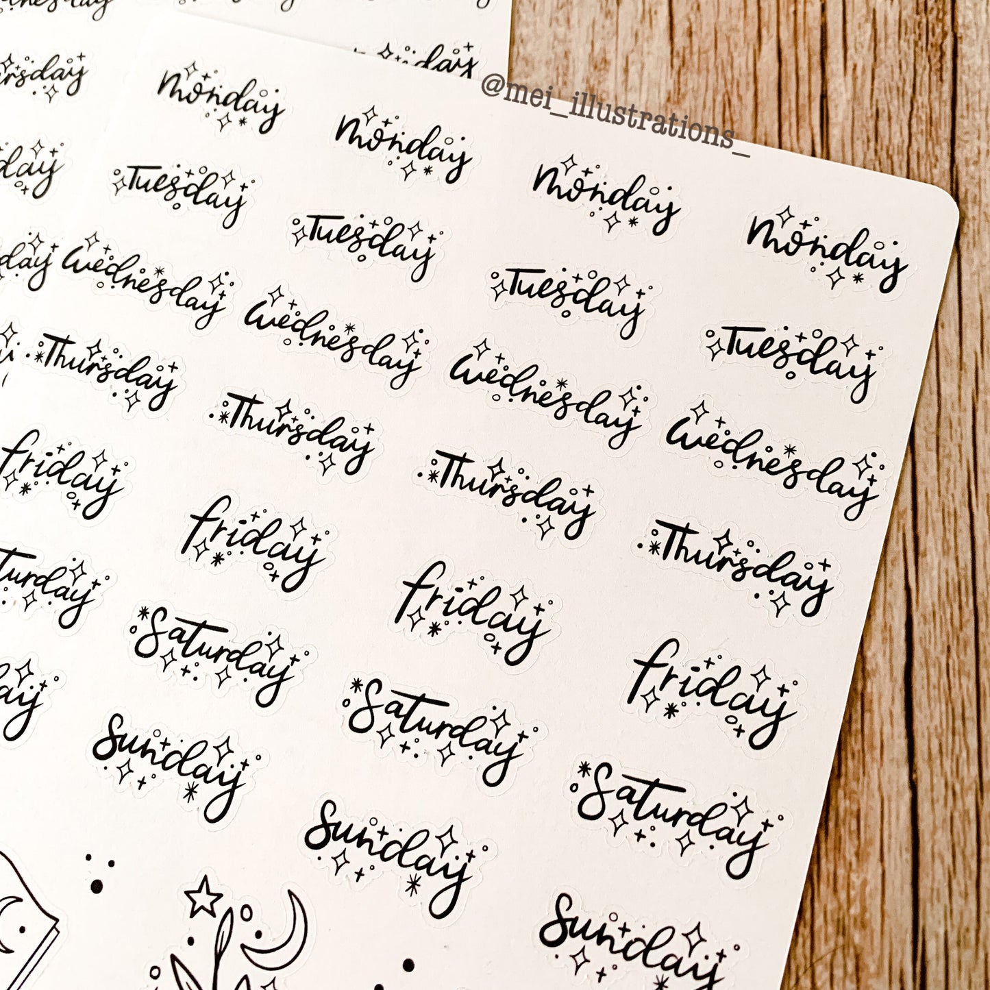 Starry days of the week sticker sheet
