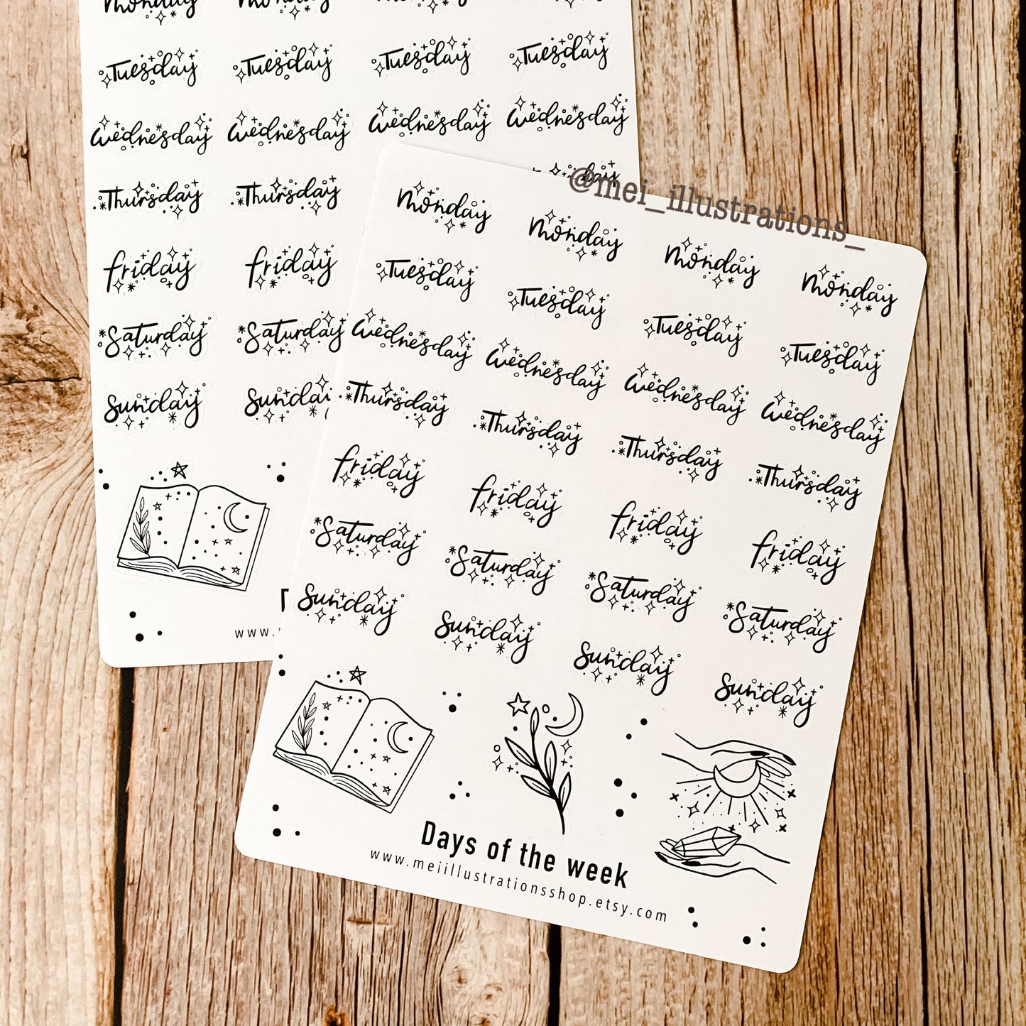 Starry days of the week sticker sheet