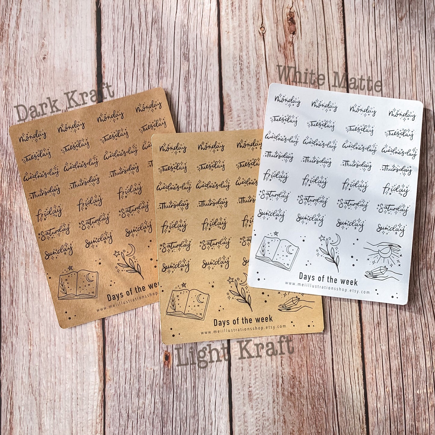 Starry days of the week sticker sheet