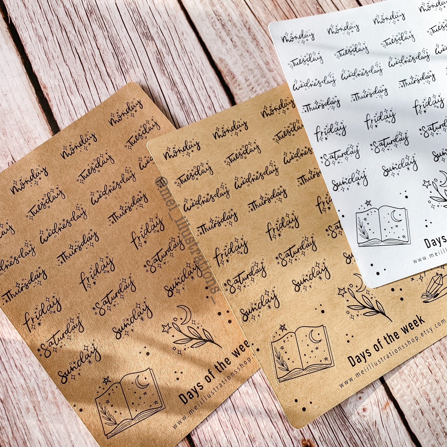 Starry days of the week sticker sheet