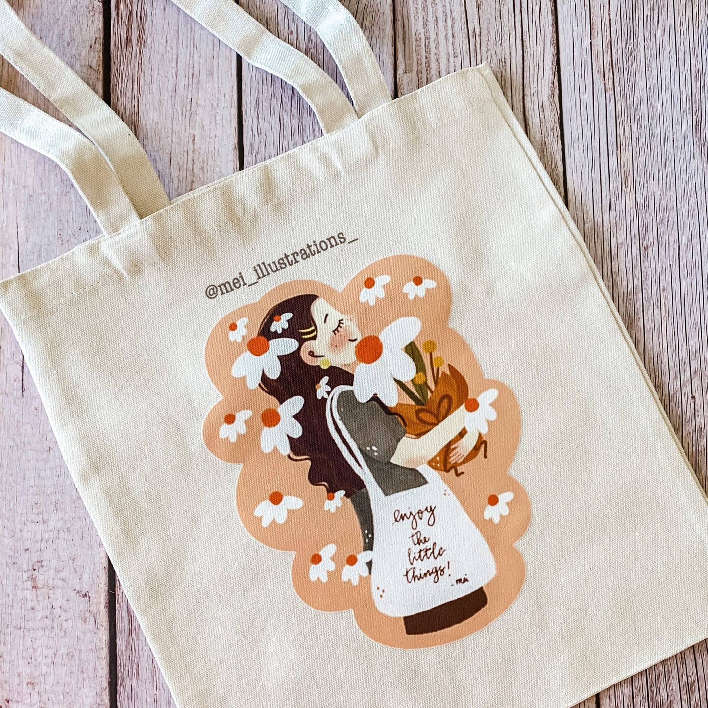 Illustrated tote bag, Summer girl tote bag, Digital art tote bag, Canvas tote bag, Floral girl tote bag, Gift idea for her, Shopping bag
