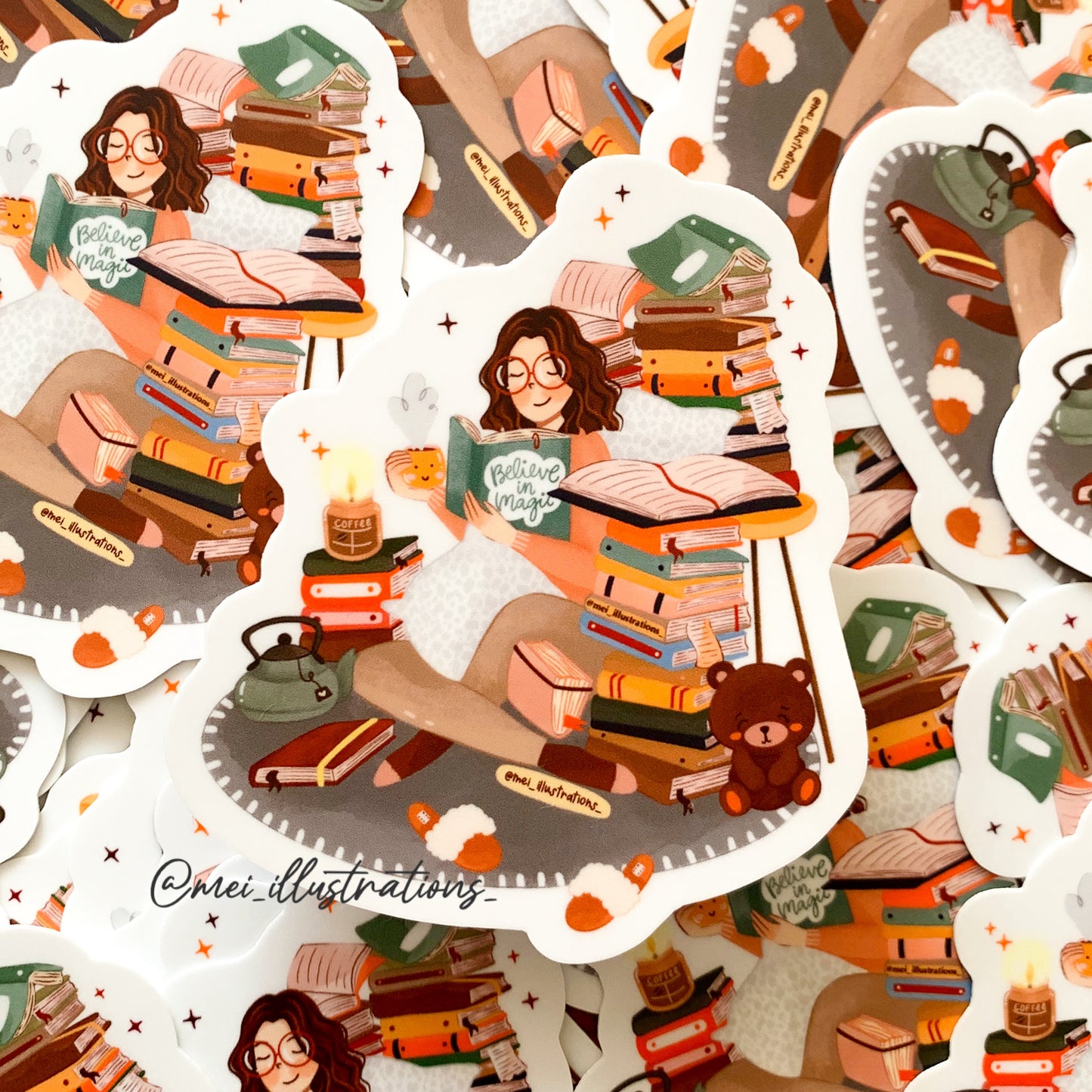 Bookworm die cut sticker