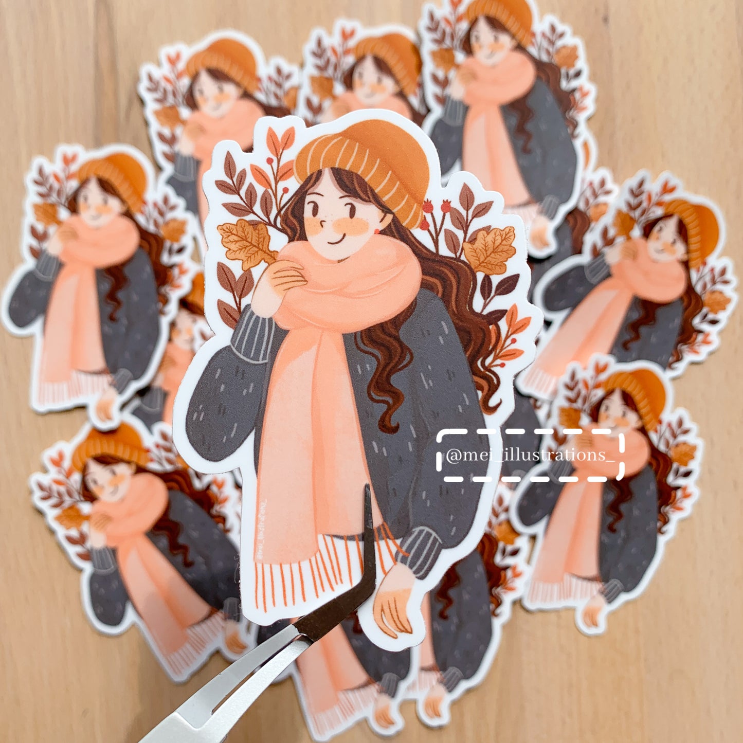 Cozy Autumn girl die cut sticker