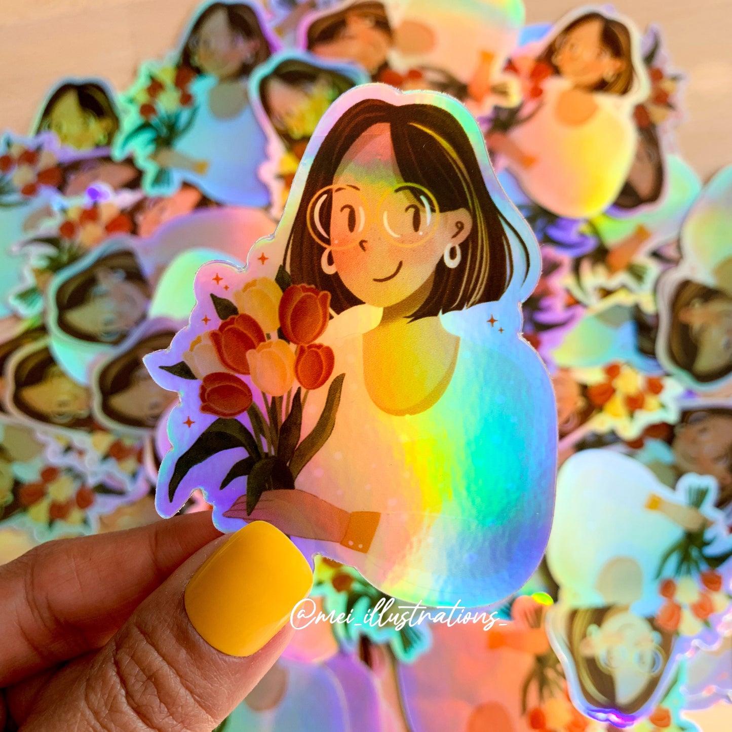 Holographic floral girl sticker