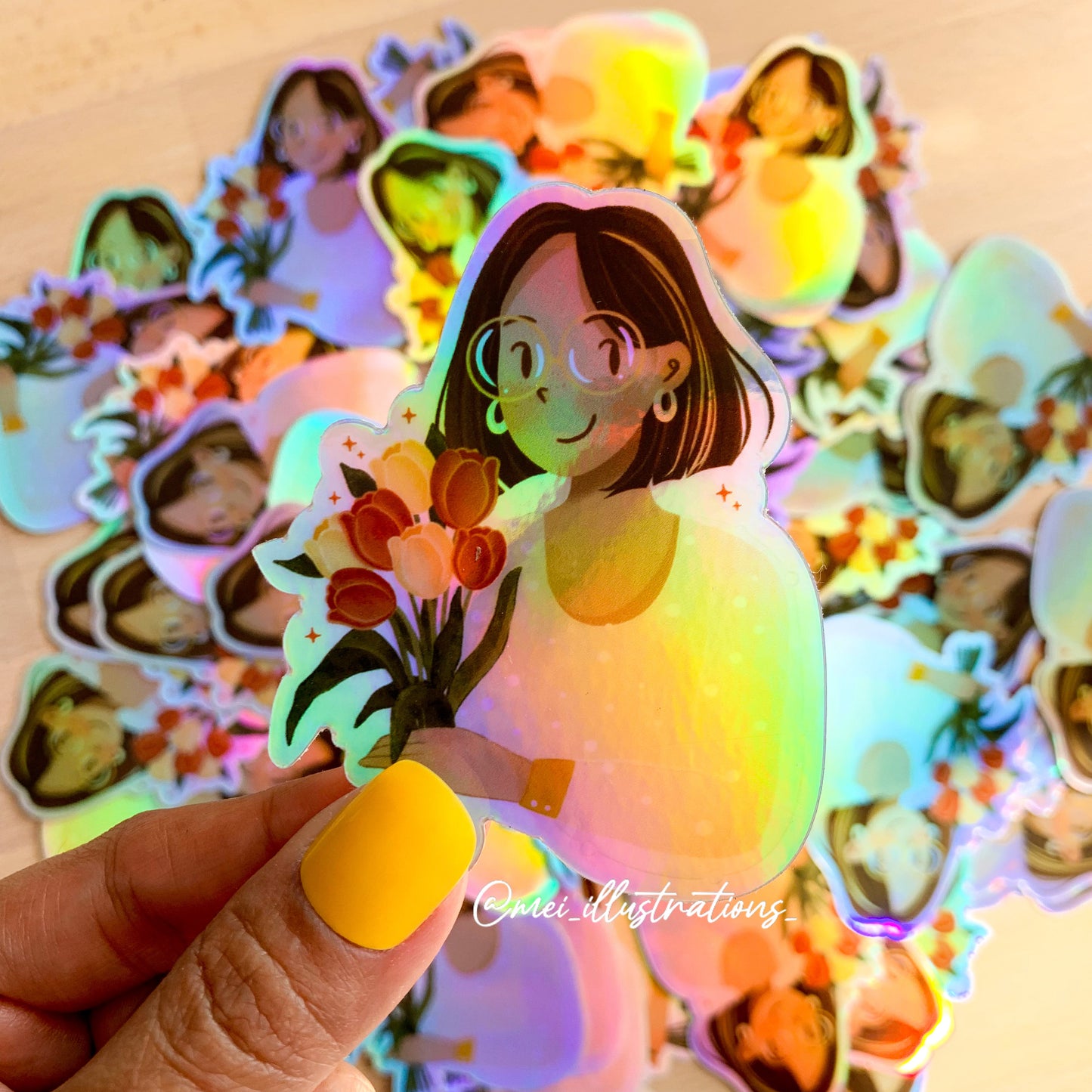 Holographic floral girl sticker