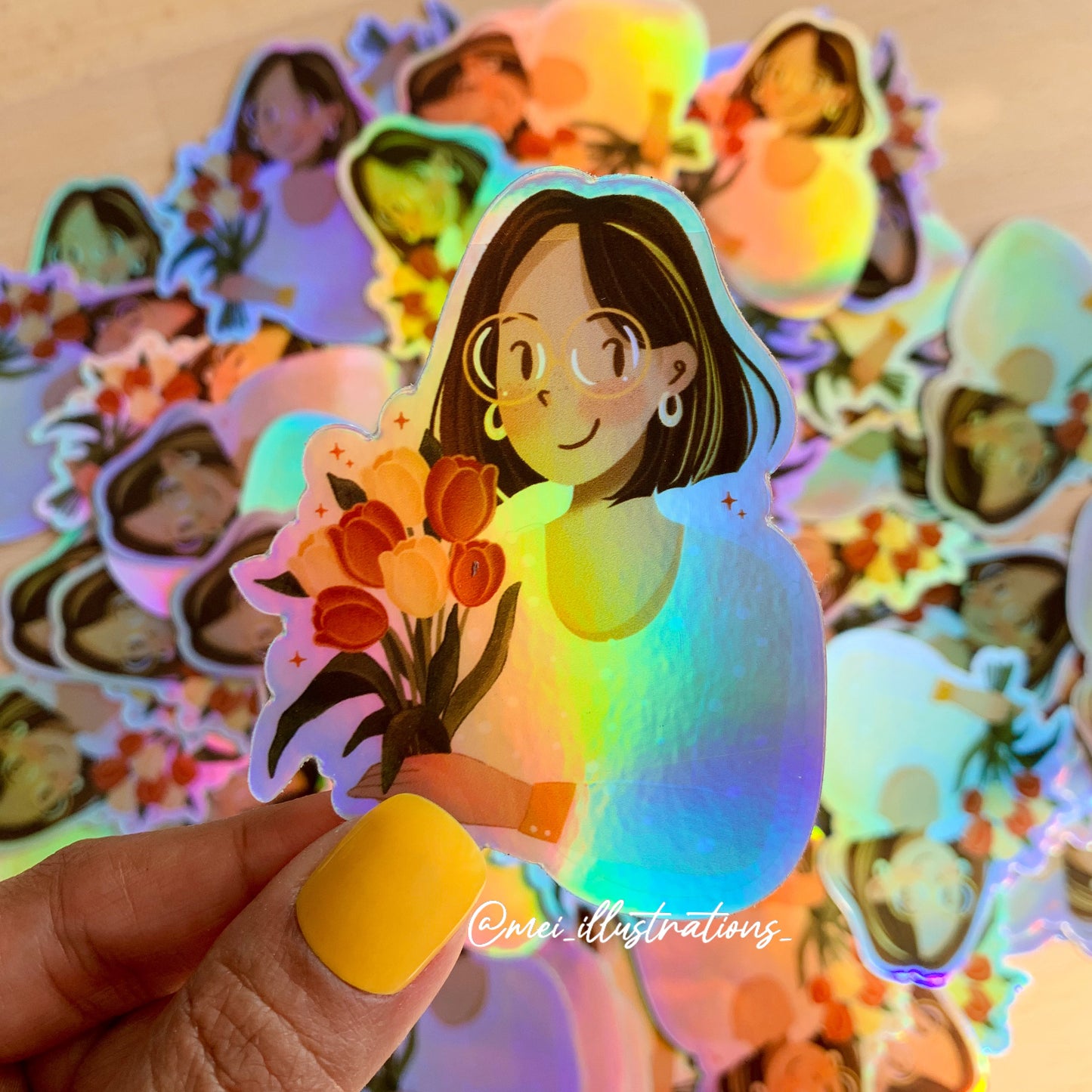 Holographic floral girl sticker