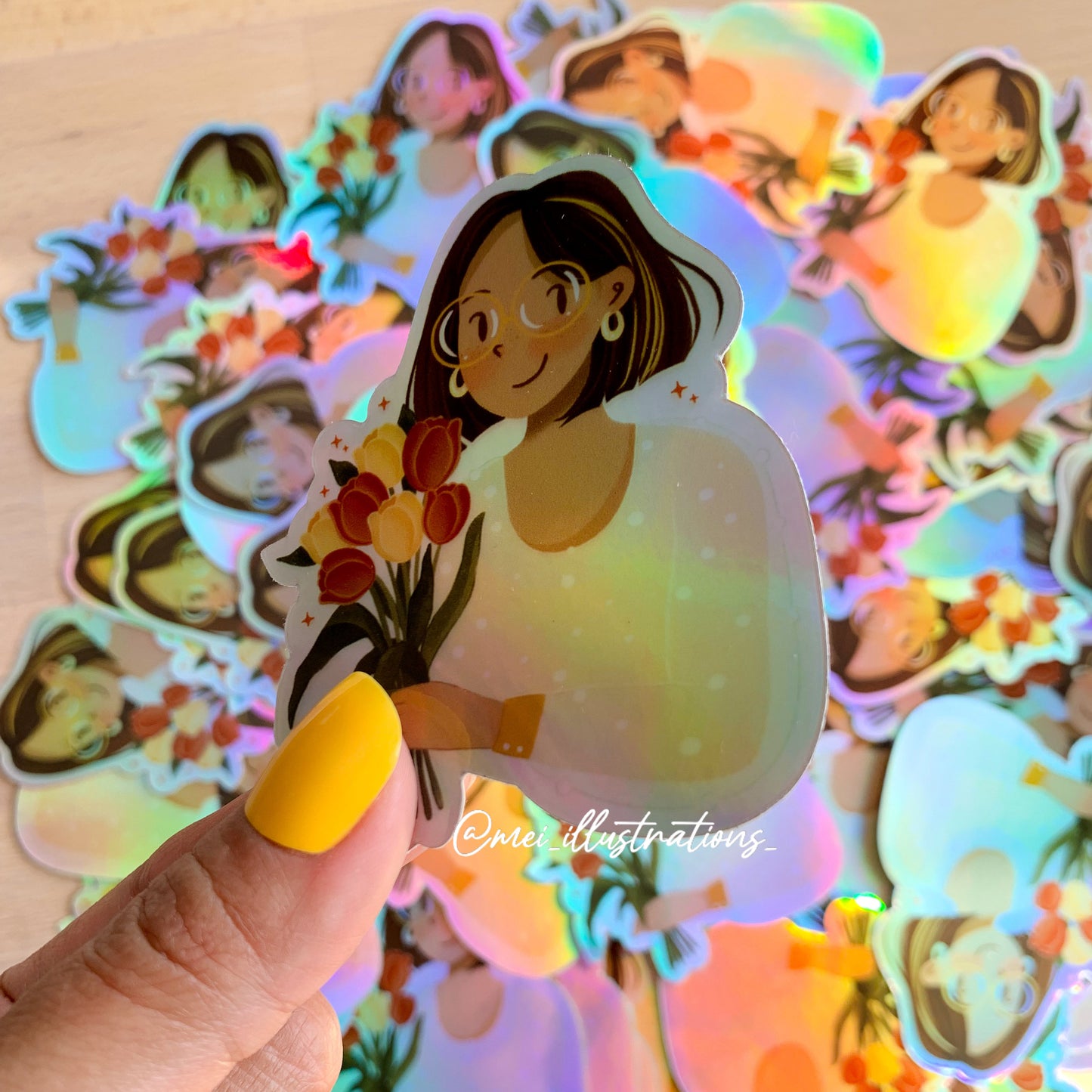 Holographic floral girl sticker