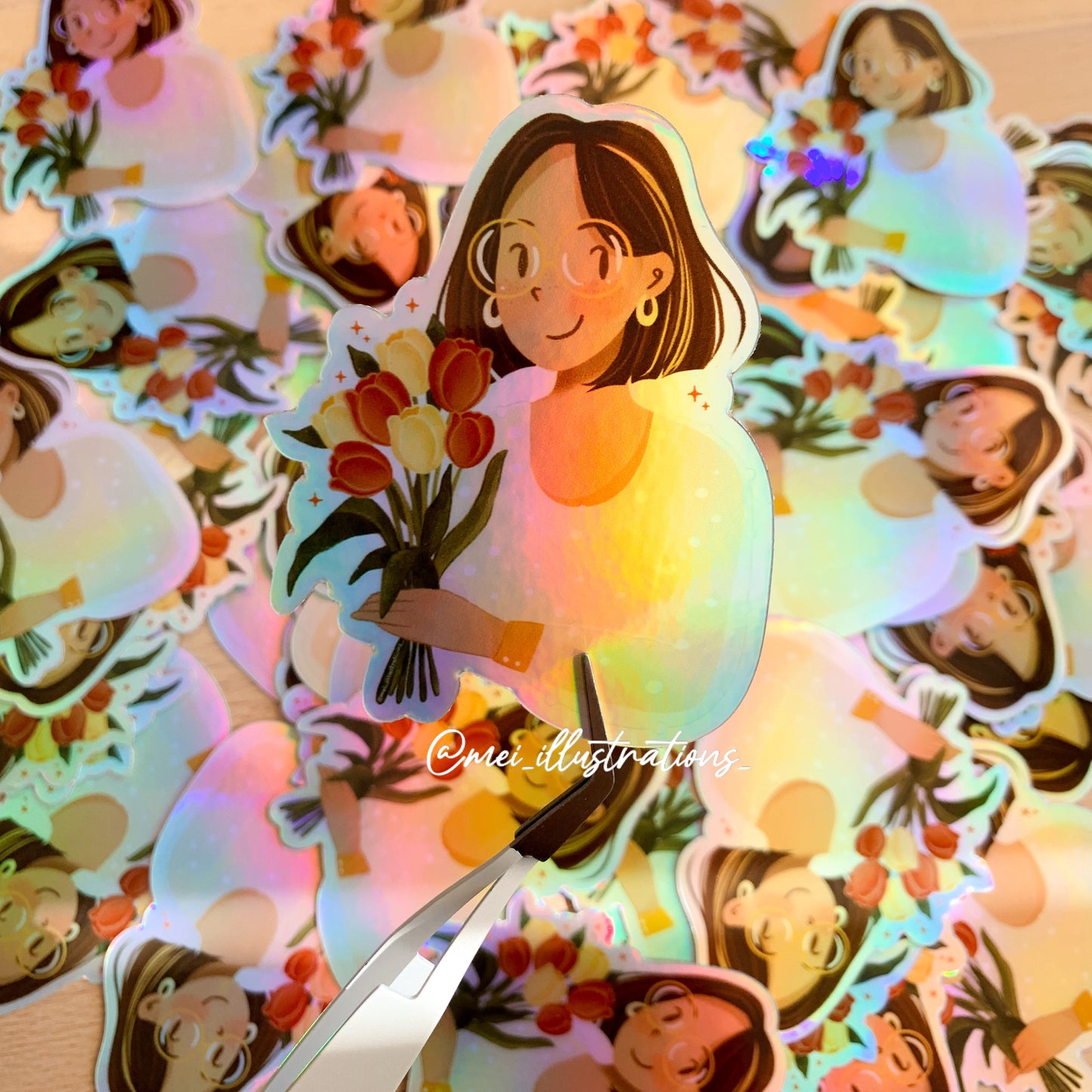 Holographic floral girl sticker