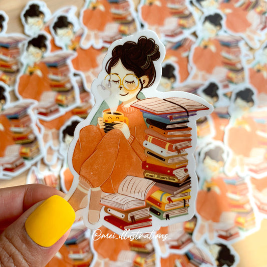 Cozy bookworm sticker