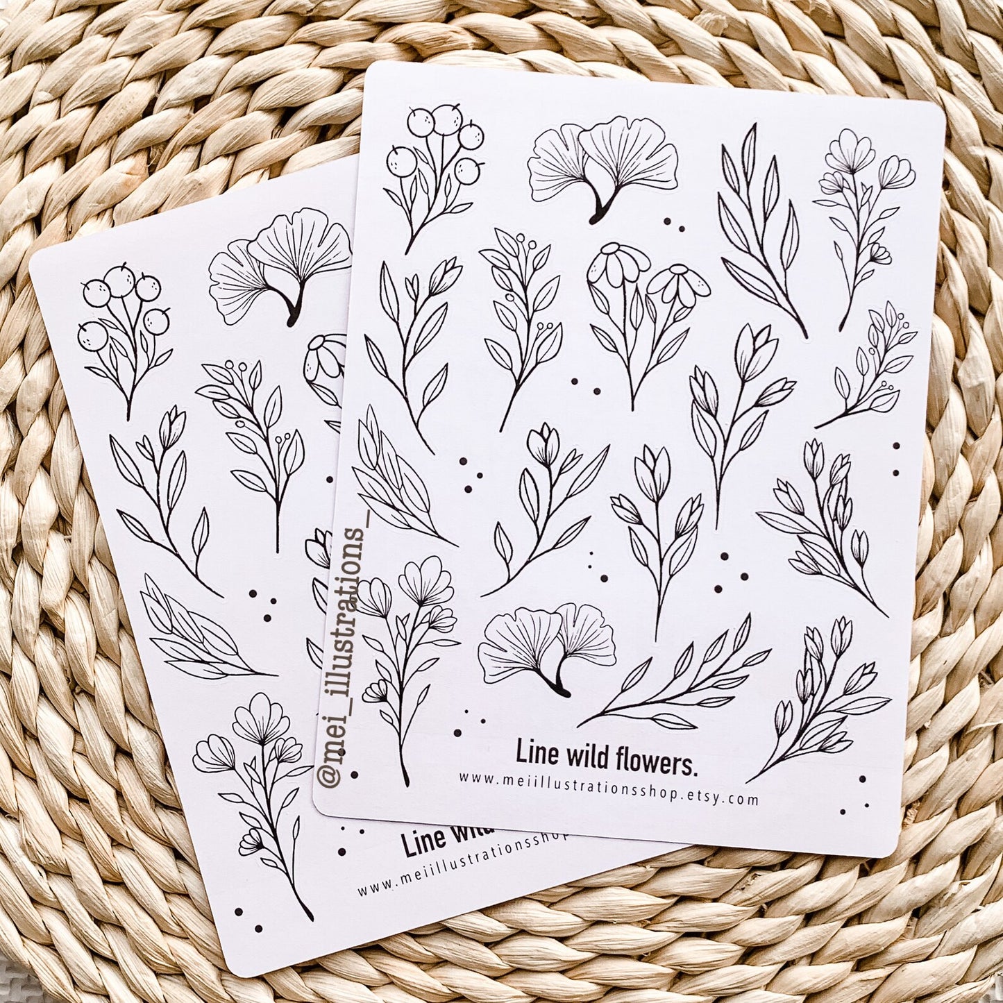 Lined wild flower sticker sheet