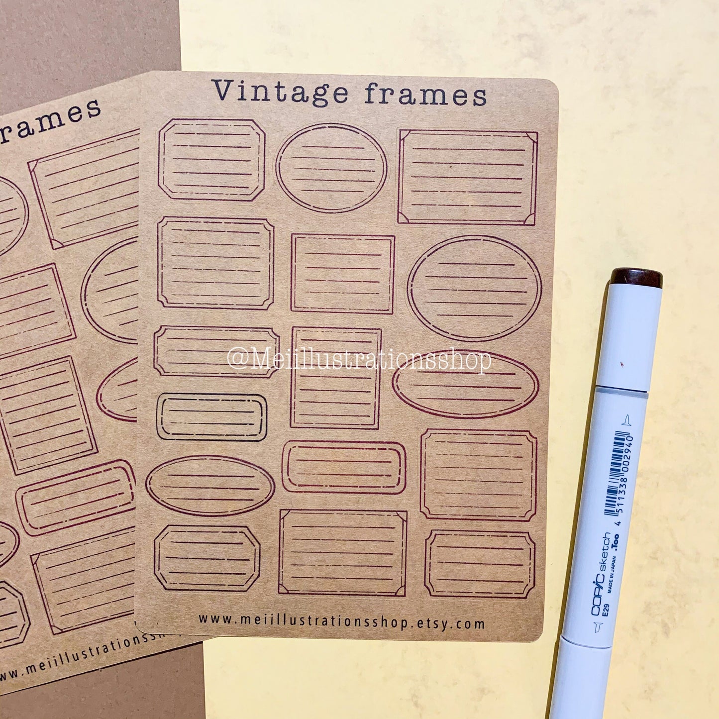 Vintage frames kraft sticker sheet