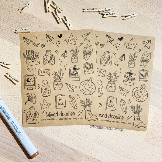 Mixed doodle sticker sheet