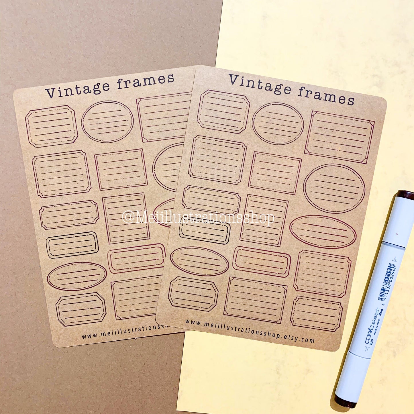 Vintage frames kraft sticker sheet