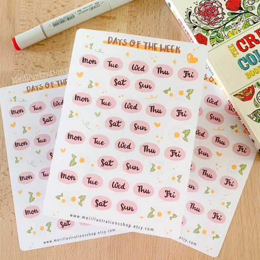 Days of the week sticker sheet