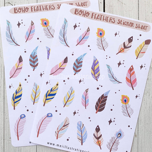 Boho feathers sticker sheet