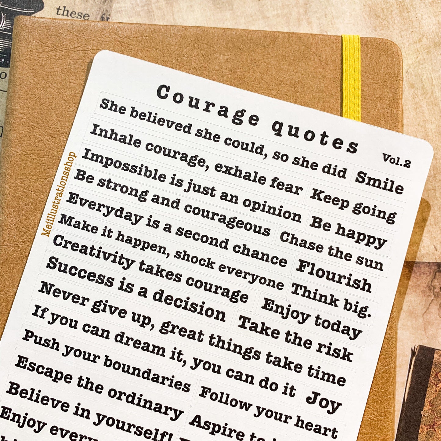 Courage quotes in bold type sticker sheet