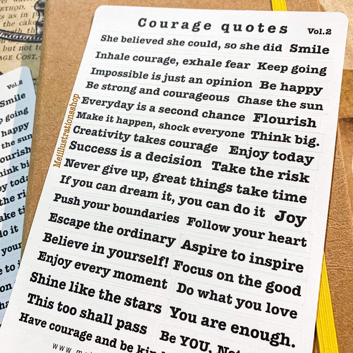 Courage quotes in bold type sticker sheet
